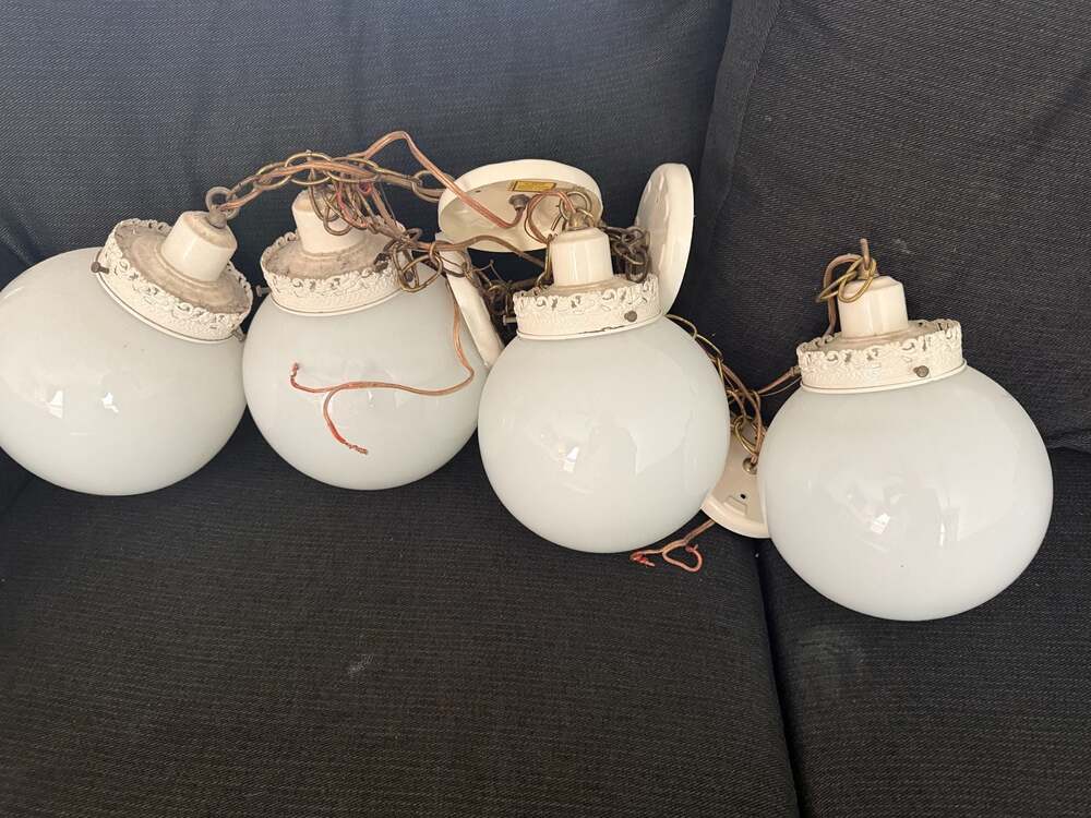 Set of 4 Vintage Underwriters Laboratories Milk Glass Globe Pendant Lights